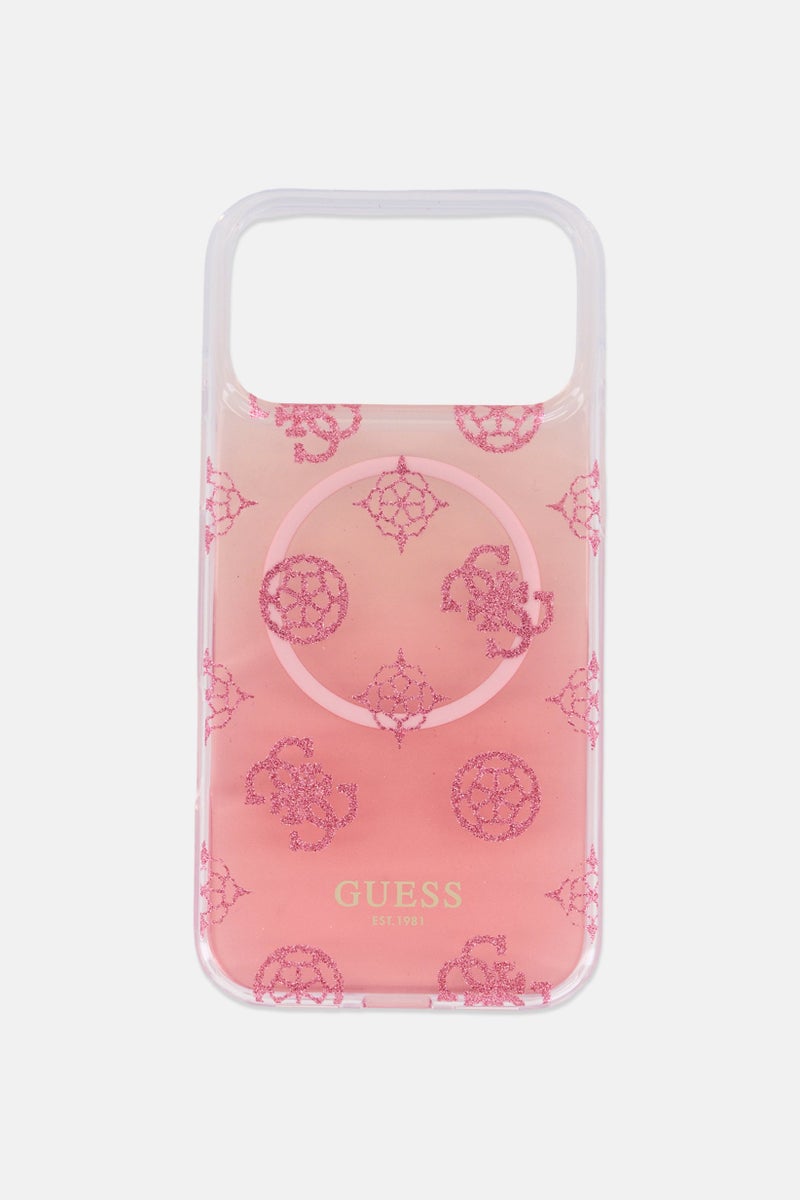 GUESS iPhone 17 Pro Max MagSafe Gradient Peony And Glitter Pattern Mobile Case, Pink - Image 2